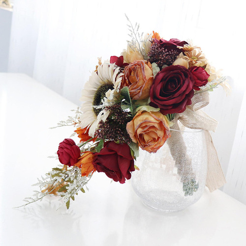 Ramo De Novia De Boda Con Cintas Girasoles Flores De Cascada