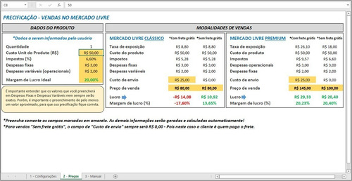 Planilha Para Precificação De Produtos Mercado Livre