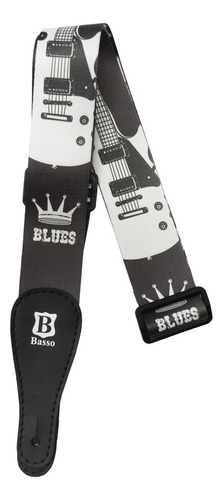 Correia Basso Poliester Blues Pop Art Preto E Branco