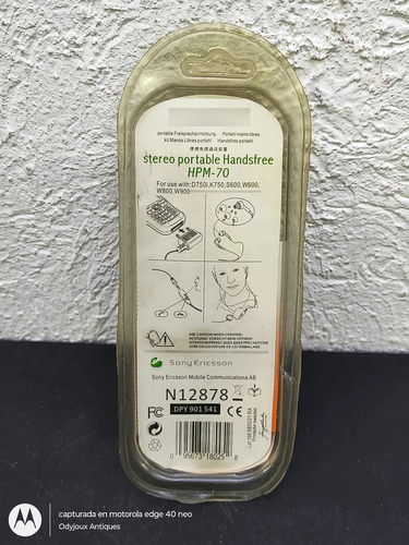 Audífonos Manos Libres Sony Ericsson Hpm-70 En Blister Blanco