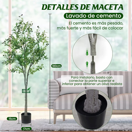 Árbol De Olivo Planta Artificial Realista con Maceta 1.8m