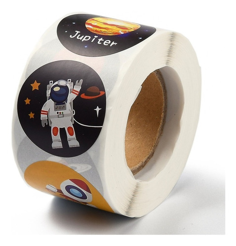 Rollo 500 Etiquetas Adhesivas Sticker Astronauta Planetas