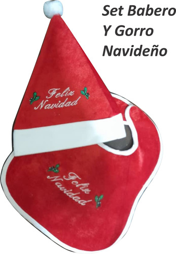 Set De Babero + Gorro Navideño Para Bebe 