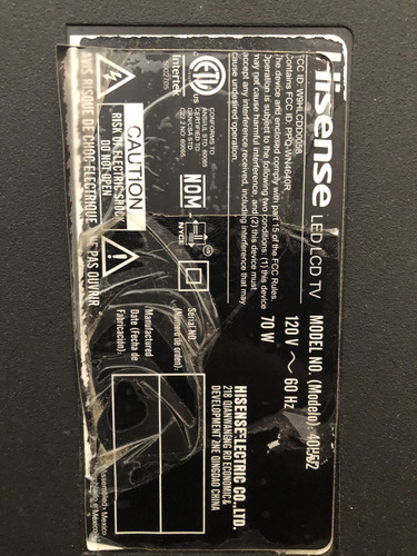 Pantalla Hisense Modelo 40h5. (para Piezas) (Usado)