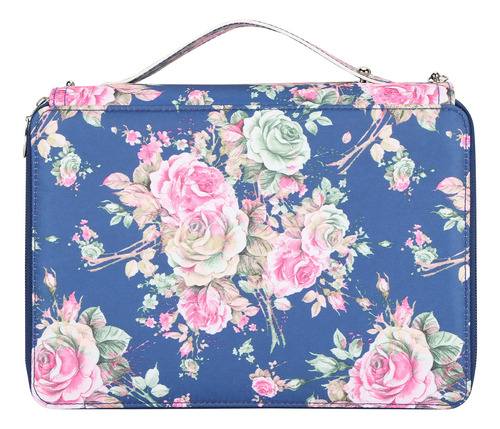 Estuche Para Lápices Azul Con Cremallera Y Estampado De Rosa