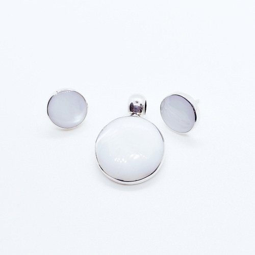 Aretes Y Dije De Plata Con Concha Blanca En Set Cad4
