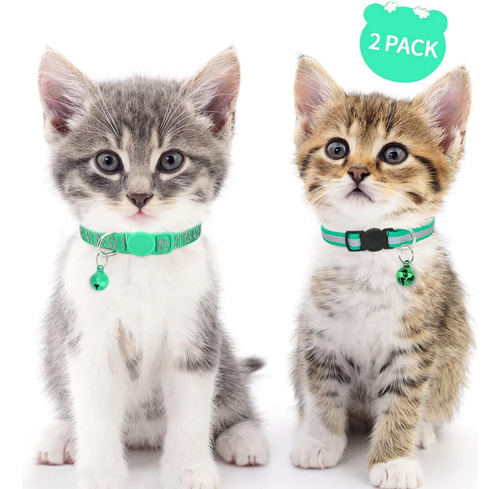 Collares Reflectantes Para Gatos Con Campana Color Turquesa Turquoise Liso