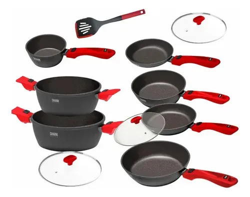 Jogo Panelas Ichef Polishop Cerâmica Vermelho 7 Peças Antiaderente Indução