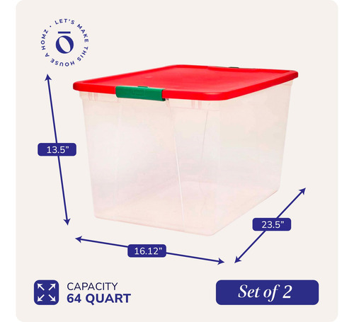 Contenedor Plástico Transparente 60 Litros Con Tapa Roja Pac