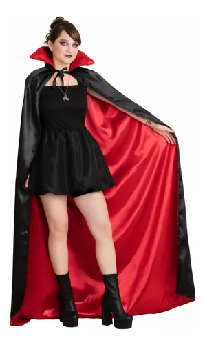 Capa De Vampiro Reversible Negro/rojo - Con Cuello Alto, Para Halloween, Cosplay Y Fiestas, 90 Cm