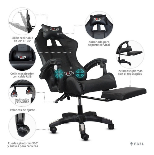 Imagen 2 de 10 de Silla Gamer Con Kit Profesional Ergonómica Y Con Masajeador