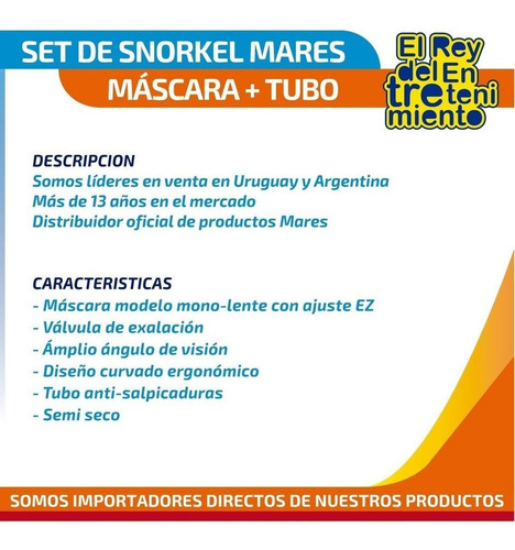 Imagen 5 de 5 de Set Mares Máscara + Tubo Snorkel Vento Profesional - El Rey