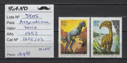 Lote3405 Argentina Serie 1992 Gj# 2602/03 Mint Dinosaurios