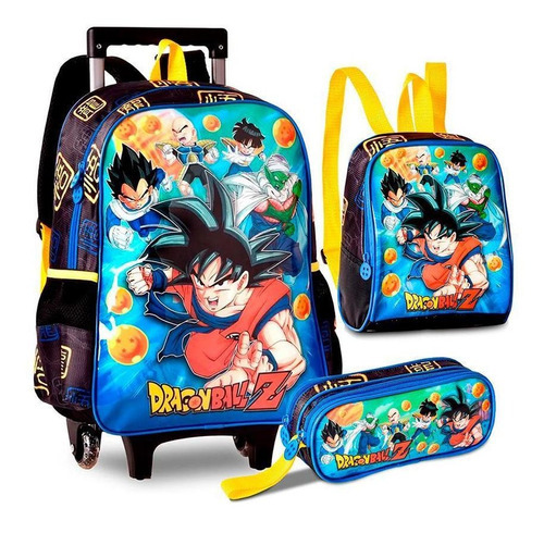 Kit Mochila Rodinhas Lancheira E Estojo Dragon Ball Z - Clio