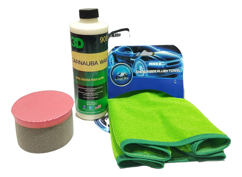 Kit Encerado Carnauba Wax 3d + Aplicador + Microfibra 50 X50