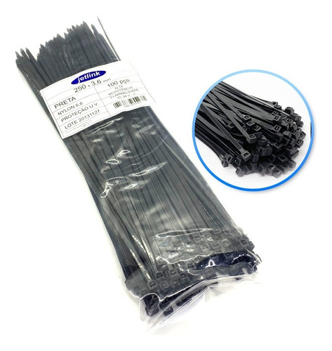 Kit Abraçadeiras Nylon Enforca Gato 300 Un 3,6 Mm X 250 Mm Cor Preto