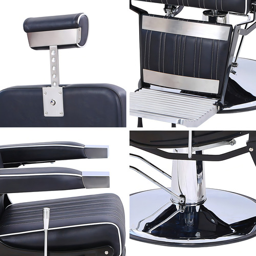 Sillon De Barberia Robusto Hidraulico Reclinable Reforzado Color Negro Forma De La Base Redonda Tipo De Respaldo Grande Cuadrado