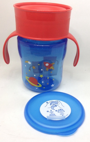 Vaso 360 Antiderrame Avent  De 9 Onzas Azul Asas Rojas