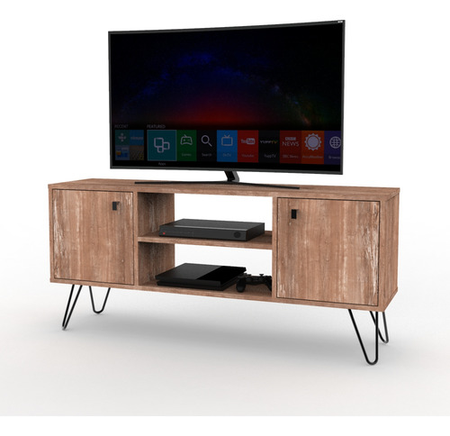 Mueble De Tv Rack Para Tv Led Tele Televisor Hasta 60'' Con 2 Puertas 2 Estantes Mdf 140cm Color Atakama Negro Industrial Patas De Hierro Dielfe Re141 Atakama