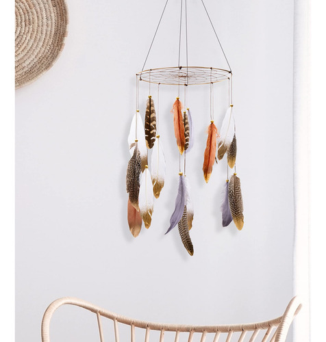 Móvil Bohemio De Plumas Atrapasueños Para Cuna Y Dormitorio
