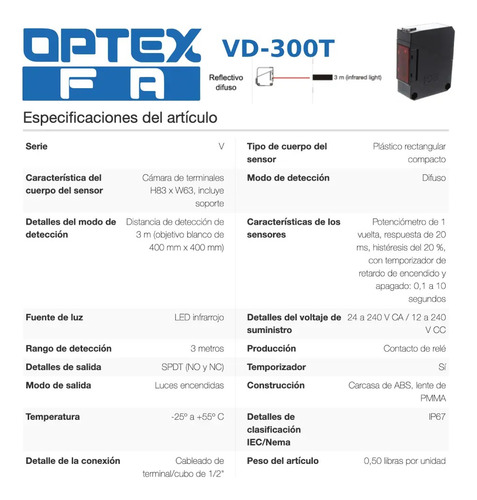 Sensor Difuso Multivoltaje 3m Led Infrarrojo Salida A Relé