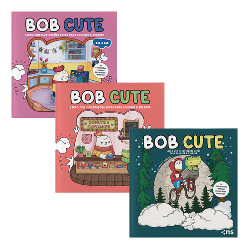 Combo Bob Cute - Kit Com 3 Livros De Colorir Para Todas As Idades: Acompanha Adesivos E Ilustrações Originais Fofas