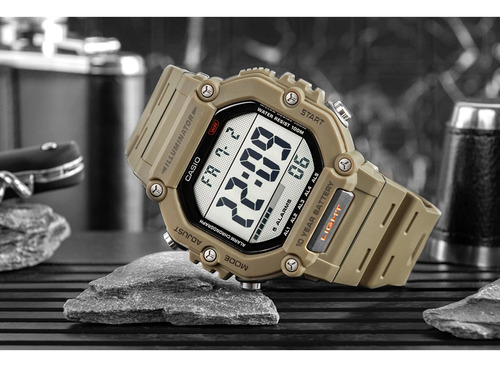 Relógio casio ae 1600h 5av masculino pulseira bege moldura bege cronometro 5 alarmes wr100m luz