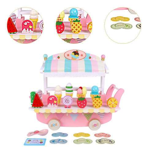 Juguete De Carrito De Helado De Madera, Juguetes De Comida