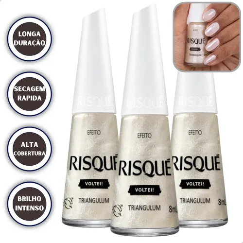 Kit Esmalte Risque Triangulum Voltei Efeito Brilho Branco Branco