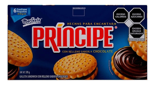 Imagen 2 de 2 de Galletas Príncipe Marinela Sabor Chocolate 6 Paquetes De 63g