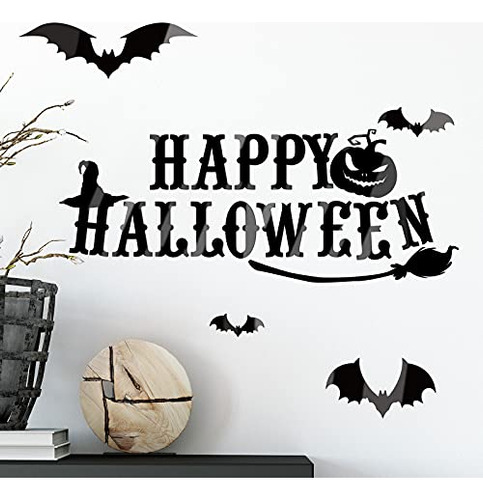 Halloween Acrylic Bat Sticker Scary Black Bat Wall Deca...