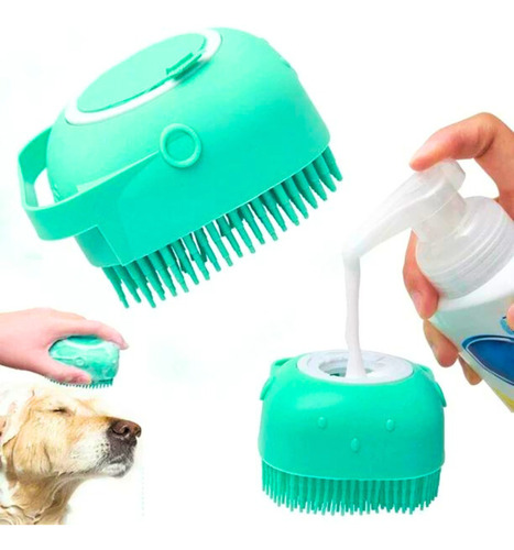 Cepillo Baño Mascota Dispensador De Shampoo