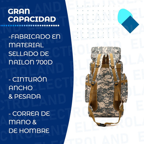 Imagen 3 de 10 de Mochila Trekking Reforzada Viaje Camping Impermeable Mochile