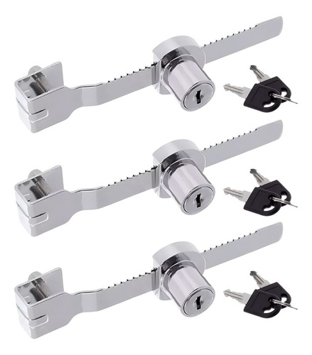 3 Fechadura Jacaré Para Vitrine Freezer 140mm Trava Cromada