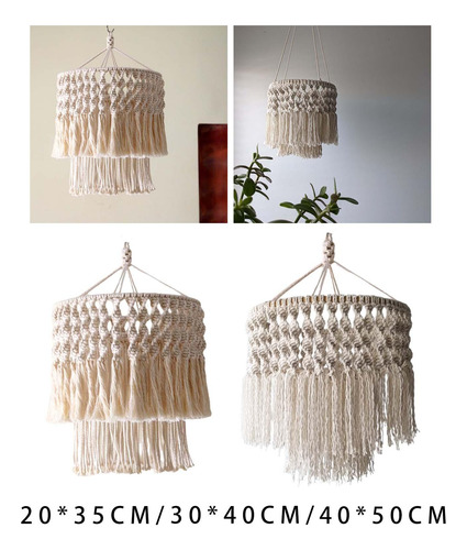 Lámpara De Macramé Nórdica, Estructura Metálica 20x35cm