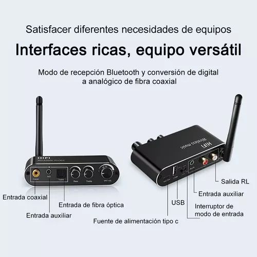 Convertidor de audio digital a analógico, convertidor digital  AUX/óptico/coaxial a analógico L/R RCA, convertidor DAC con agudos de  graves y ajuste de