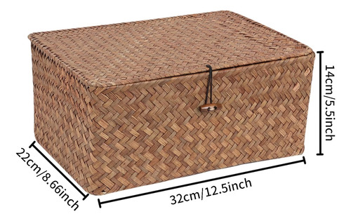 Cesta Con Tapa, Cesta De Almacenamiento Rectangular Tejida