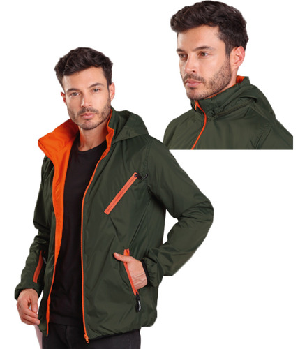 Chaqueta Hombre Deportiva Rompevientos Liviana Con Capota