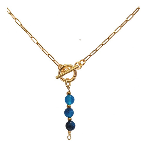 Collar Cuarzo Azul Agata Chapa Oro 24k Joyerianaturalmx