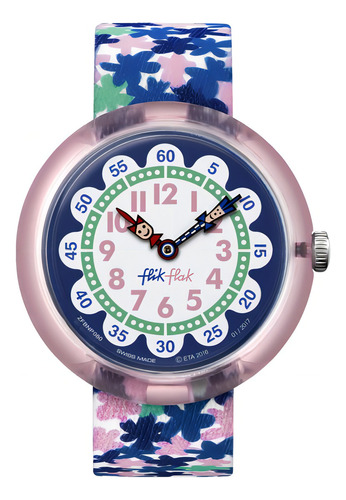 Reloj Flik Flak London Flower Fbnp080 Color de la correa Azul Color del bisel Rosa Color del fondo Rosa