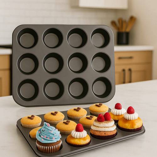 Set Molde Para Muffins Cupcakes Antiadherente 12 Cavidades + Molde Torta Redondo Desmontable 24cm Antiadherente Cocina Horno Repostería