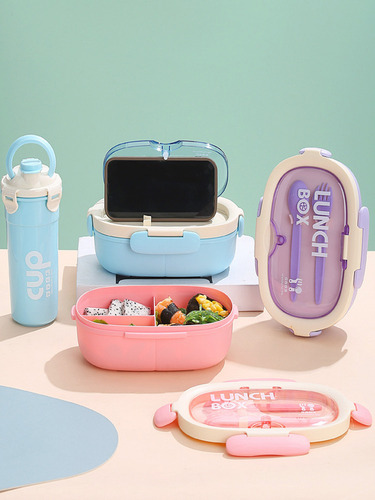 Loncheras Con Botella Agua Y Bento Lunch Box Fiambrera Azul