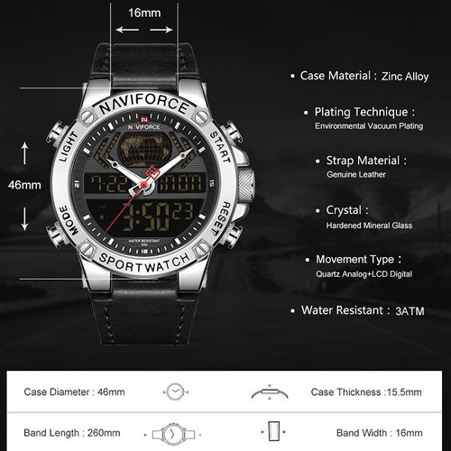 Reloj De Cuero Con Cronógrafo De Cuero Naviforce Para Hombre Color Del Bisel Dorado