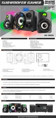 Imagem 5 de 5 de Kit Som Gamer Led Ss-9800 K-mex 2.1 Stereo 9.9w Rms