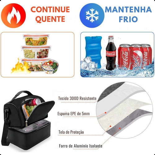 Bolsa Termica Multiuso Portatil Marmita Sacola 2 Niveis 9l
