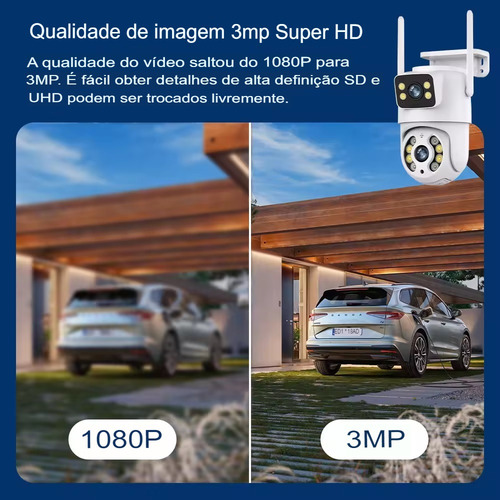 Kit 2 Camera Segurança Ip A31 Prova D'agua Lente Dupla 6mp Cor Branco