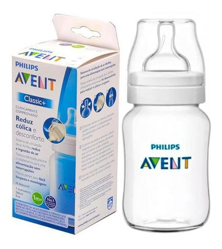 Mamadeira Anti-colic Classica Transparente 260ml 1m+