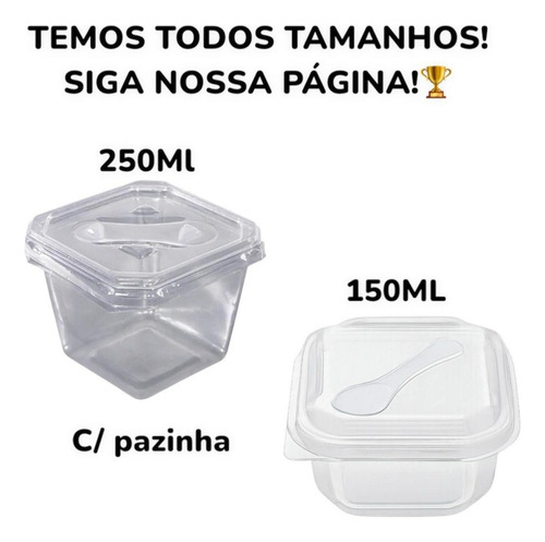 200un Potinho P/ Bolo De Pote Quadrado 150ml C/ Mini Colher