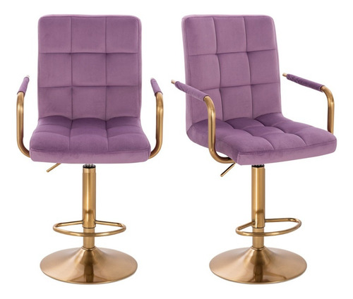 Set Dos Bancos Brazo Terciopelo Con Estructura Cromo Dorado Acabado De La Estructura Cromado Color Púrpura