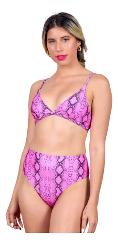 Bikini Estampado Serpiente Fucsia Tiro Alto Soutien Uniteduy